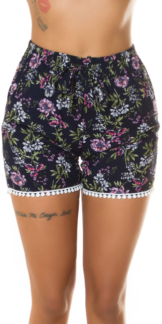 Trendy hoge taille zomer shorts met bloemen-print marineblauw